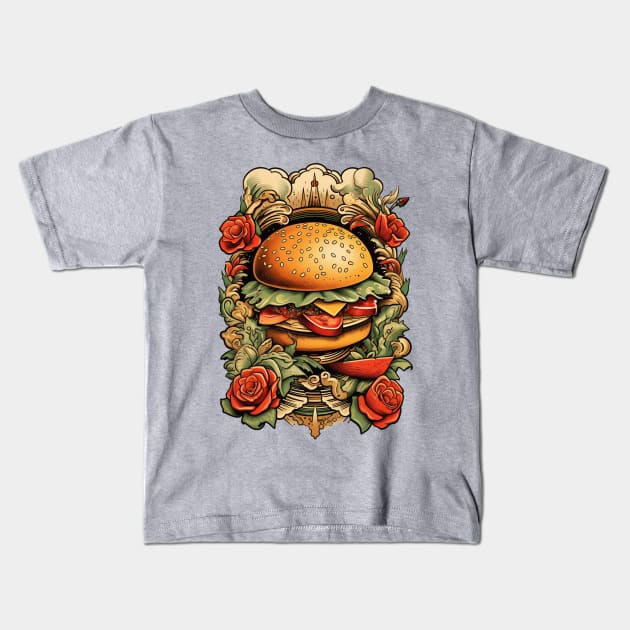 Hamburger Tattoo Kids T-Shirt by JunkyDotCom